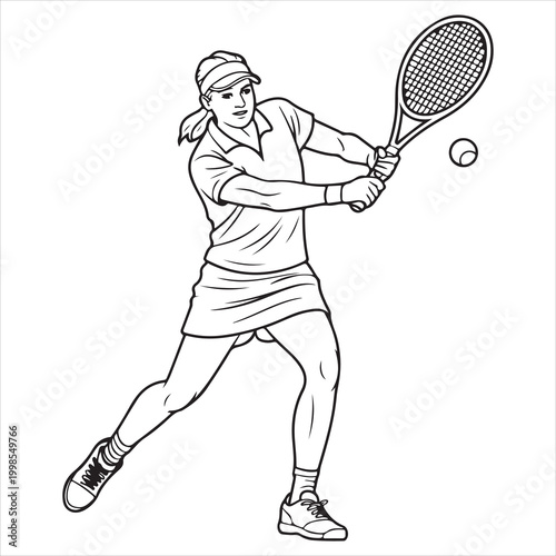 Female tennis player executing a forehand shot in action