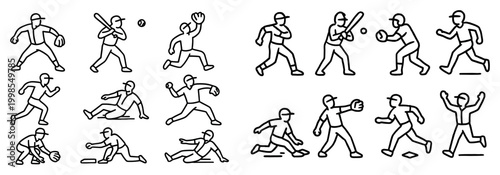 Baseball icons with batter pitcher runner outline