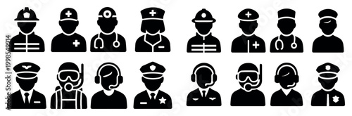 Personnel icons with nurse doctor pilot minimal