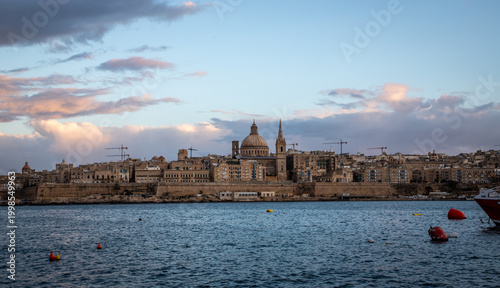 waterfront of Valletta at sunset