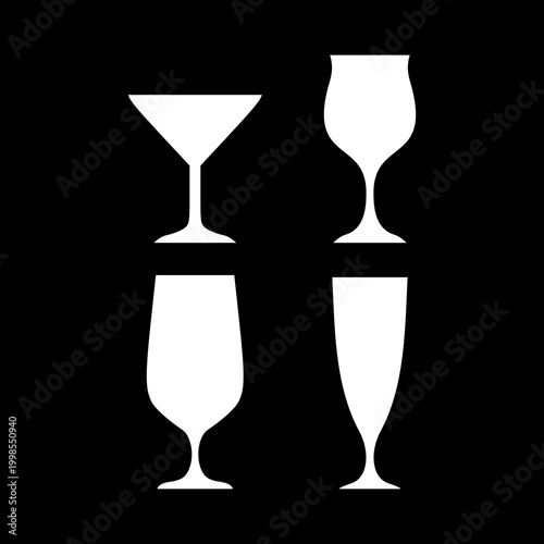 Wine glass icons set isolated on black background
