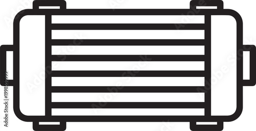 Professional Hydraulic Fluid Cooler with Fins Vector Icon for Industrial Engineering, HVAC Systems, Mechanical Design, Automotive Cooling, Fluid Power Applications, Maintenance Manuals