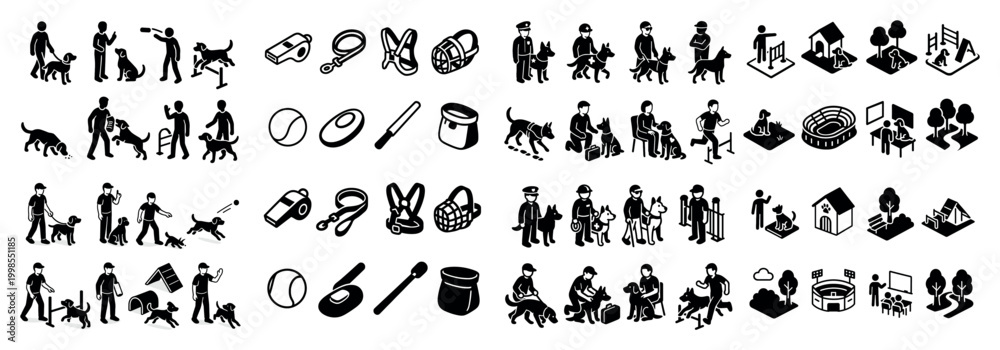 Fototapeta premium Dog training and activities icons set