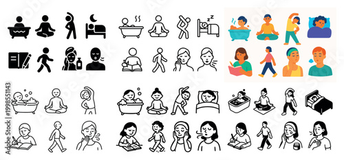 Icon set of diverse daily activities