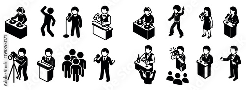 People icons with presenter photographer speaker minimal
