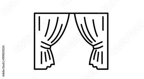 Drapery Icon, Window Curtain Line Art, Interior Design Element