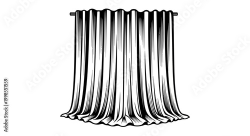 Drapery illustration, hanging fabric, stage curtain, window covering, vintage drawing