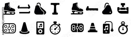 Skating icons with skate blade guard bold