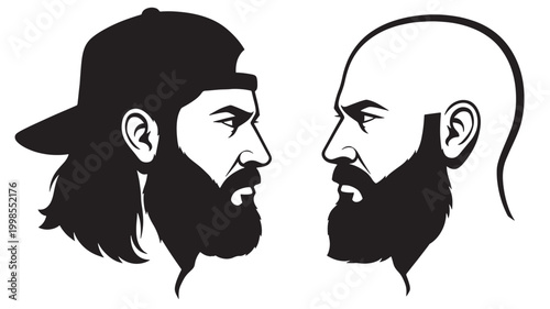 Photography Hockey player face silhouette icon set with white outline and dark head shapes f