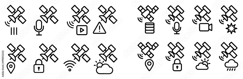 Fototapeta premium Satellite icons with antenna and signal minimal