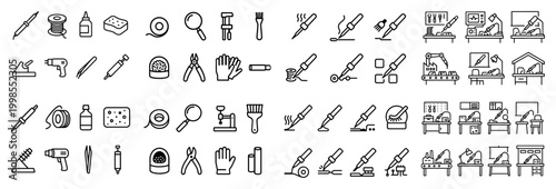 Assembly and manufacturing icons set