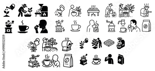 Coffee brewing and preparation icons