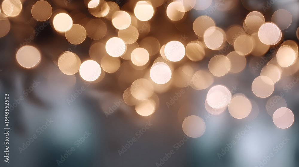 Obraz premium A soft glowing bokeh background featuring diffused golden lights and dreamy illumination perfect for festive celeb ns