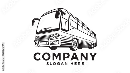 Bus truck vehicle logo line art design with company text premium vector style for transportation branding featuring coach, fleet, logistics with