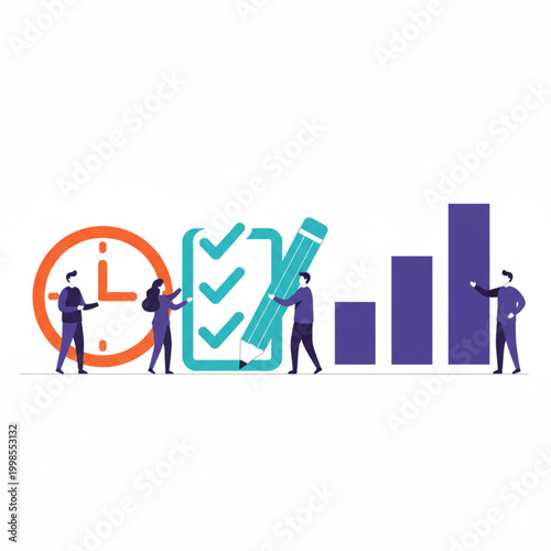Time Management Task Completion Business Growth Productivity Flat Vector Illustration