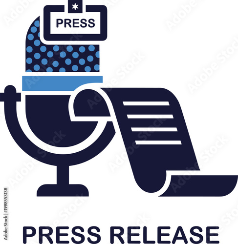 Press release microphone with news document for media communication public relations and journalistic reporting.