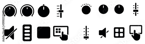 Audio controls icons with knobs sliders flat