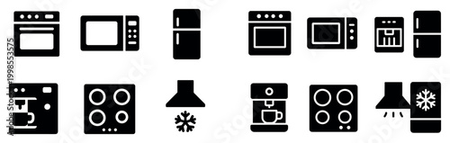 Kitchen icons with oven fridge coffee bold glyph