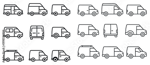 Delivery icons with van truck and rear outline