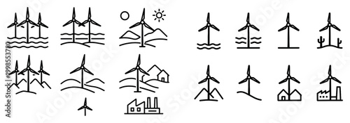 Energy icons with wind turbine farm outline