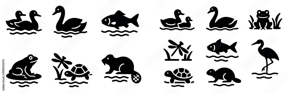 Obraz premium Wildlife icons with duck swan fish minimal
