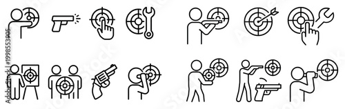 Target icons with person gun and wrench outline