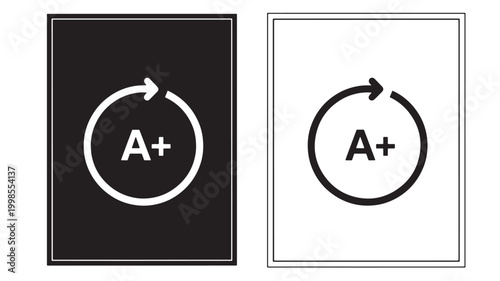 Grade rating icon with A+ letter inside circular progress arrow for premium education feedback and performance evaluation