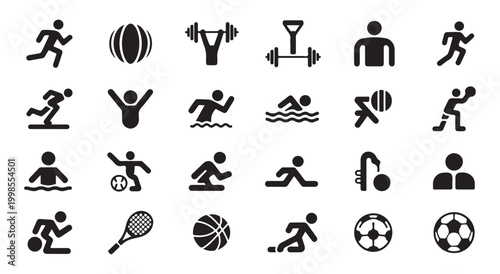 Vector set of fitness icons showing active sports movements.