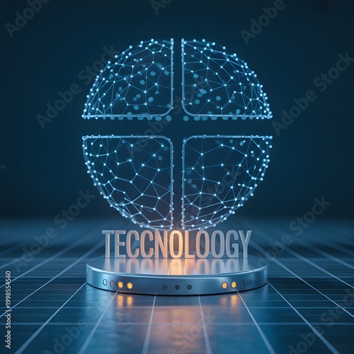 Artificial Intelligence Text with Digital Globe and Data Wave, Futuristic AI Technology Concept with Network Grid and Data Visualization for Machine Learning and Innovation Themes
