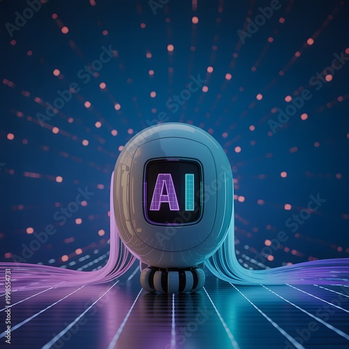 Artificial Intelligence Text with Digital Globe and Data Wave, Futuristic AI Technology Concept with Network Grid and Data Visualization for Machine Learning and Innovation Themes
