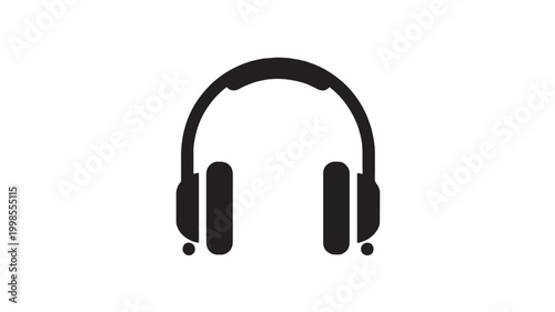 Headphones icon with bold black silhouette and simple symmetrical earcups for premium music and audio branding featuring sound, listening, earphones
