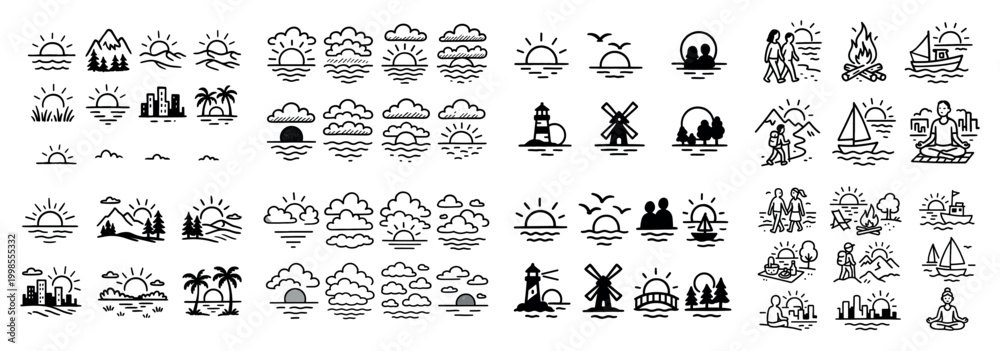 Fototapeta premium Minimalist nature and activity icons set