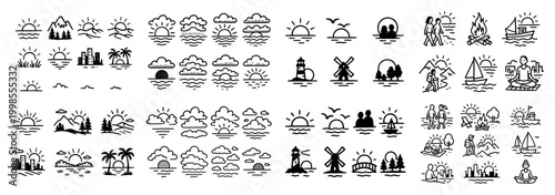 Minimalist nature and activity icons set