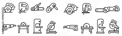 Construction icons with saw drill blade outline