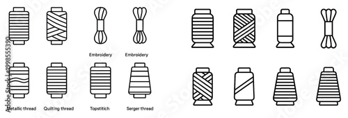 Sewing icons with thread spools minimal outline