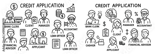 Finance icons with clerk manager applicant outline