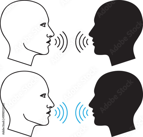 Communication concept two heads in profile with speech bubbles