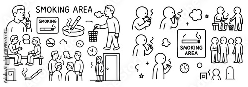 Smoking icons with cigarette ashtray people outline