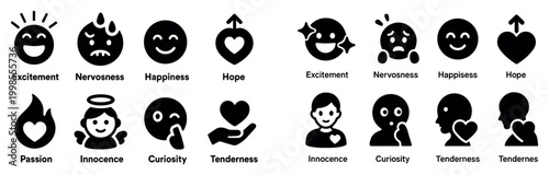 Emotion icons with face heart star minimal