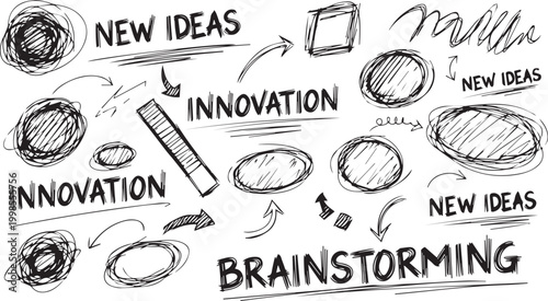 Sketch of brainstorming concepts ideas innovation and creative thinking
