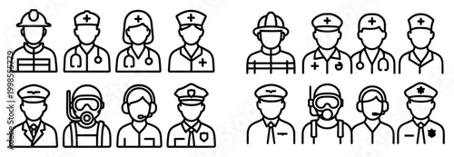Healthcare icons with stethoscope helmet badge outline