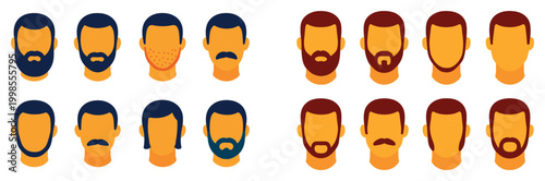 Avatar icons with beard mustache hair flat colorful