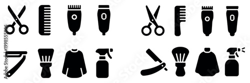 Grooming icons with scissors comb clipper bold