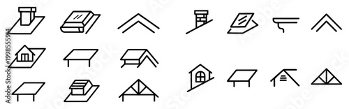 Home icons with roof house truss outline