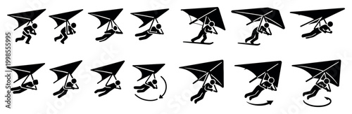 Adventure icons with hang glider pilot flat