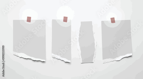 Set of torn paper sheets with adhesive tape