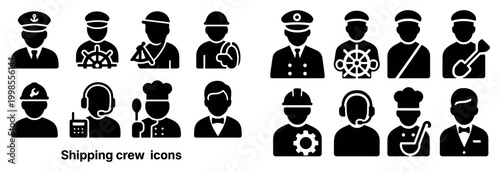 Shipping crew icons with captain helm worker silhouette