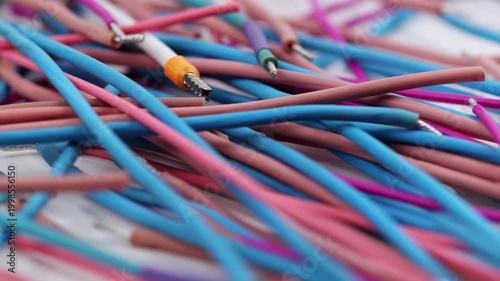 Color insulated copper electrical wiring wires for electrical switchboard assembly. 