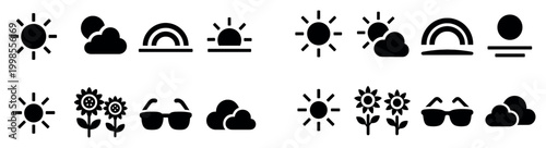 Weather icons with sun cloud rainbow flat