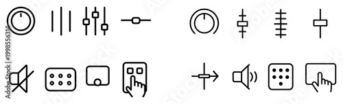 Interface control icons with volume slider keypad outline